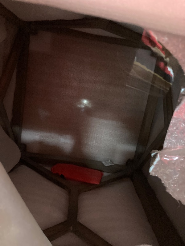 Photo 1 of ***MISSING MARBLE TOP***The Urban Port Agas Side End Table, 22 Inch Square Marble Top, Sandblasted Washed Mango Wood Geometric Frame, White and Ash Gray