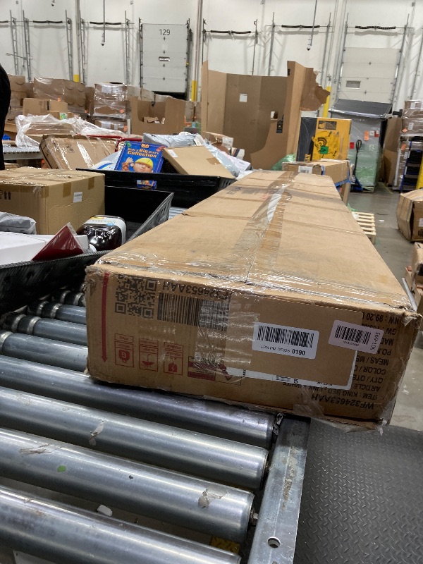 Photo 1 of ***only box 1 of 2 , PARTIAL SET***Merax King Size Kids Floor Bed, Daybed Frame with Fence and Stairs, Upholstered Wood Bed for Living Room, White+Pink