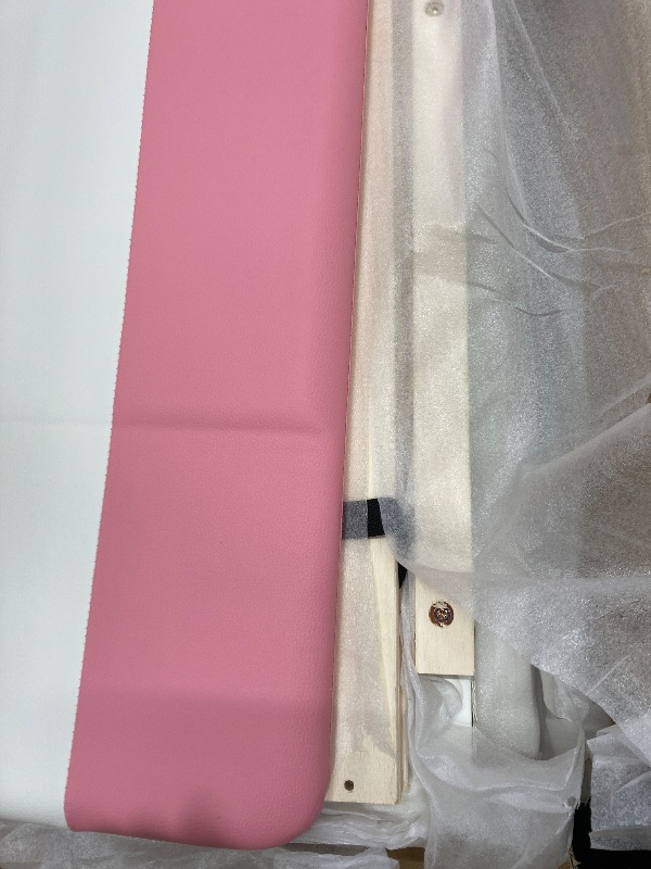 Photo 1 of ***only box 1 of 2 , PARTIAL SET***Merax King Size Kids Floor Bed, Daybed Frame with Fence and Stairs, Upholstered Wood Bed for Living Room, White+Pink