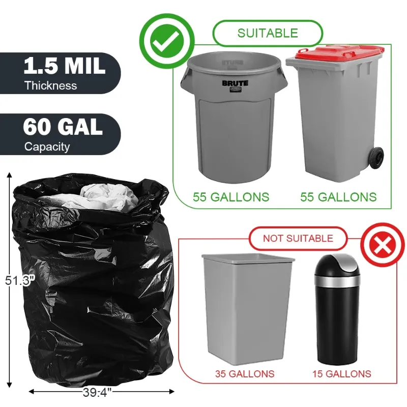 Photo 1 of 55 Gallon Trash Bags, Heavy Duty Outdoor Garbage Bags (60 Count) for Waste, Lawn and Leaf ,1.5 Mil