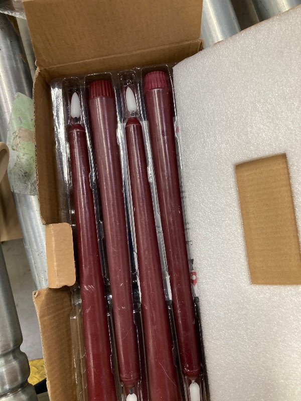 Photo 1 of ***(MISSING REMOTE-SELLING AS IS)*** NONNO & ZGF 10 Burgundy RED Flameless 11'' Wax Covered Taper Candles, LED Battery Operated Candle for Candle Holders and Candlesticks, for Wedding, Patry, Hotel, Windows Candles