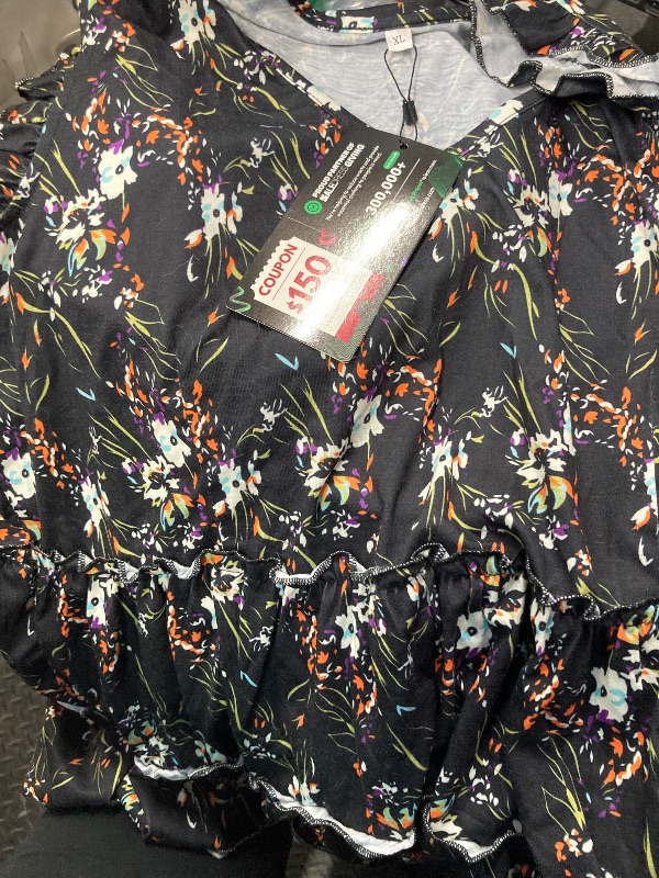 Photo 1 of  Women's Plus Size Ruffle Blouse V Neck Smocked Sleeves Top 3X Black