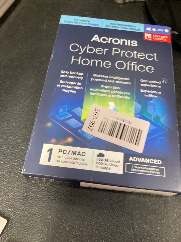 Photo 1 of ***Factory seal***
Acronis Cyber Protect Home Office (formerly Acronis True Image) | Advanced Version | 1 PC/Mac | Personal cyber protection | Local backup, anti-ransomware, anti-malware | 500GB cloud storage | 1-year
