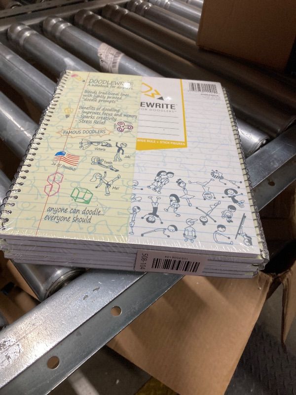 Photo 1 of ***Factory seal***
DoodleWrite Wide Ruled Wirebound Spiral Notebook, Includes Doodle Prompts to Keep Focus, Spark Creativity/Imagination, Relieve Stress, 10.5" x 8", 50 Sheets/100 Pages