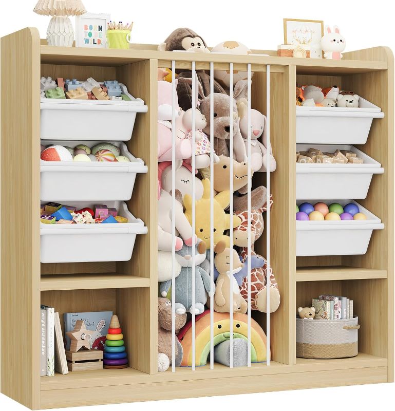 Photo 1 of 
ONBRILL Toy Storage Organizer with 6 Removable Plastic Bins, Toddler Stuffed Animal Storage, Toy Box Cabinet with 2 Open Cubbies, Book Shelf for Kids Room