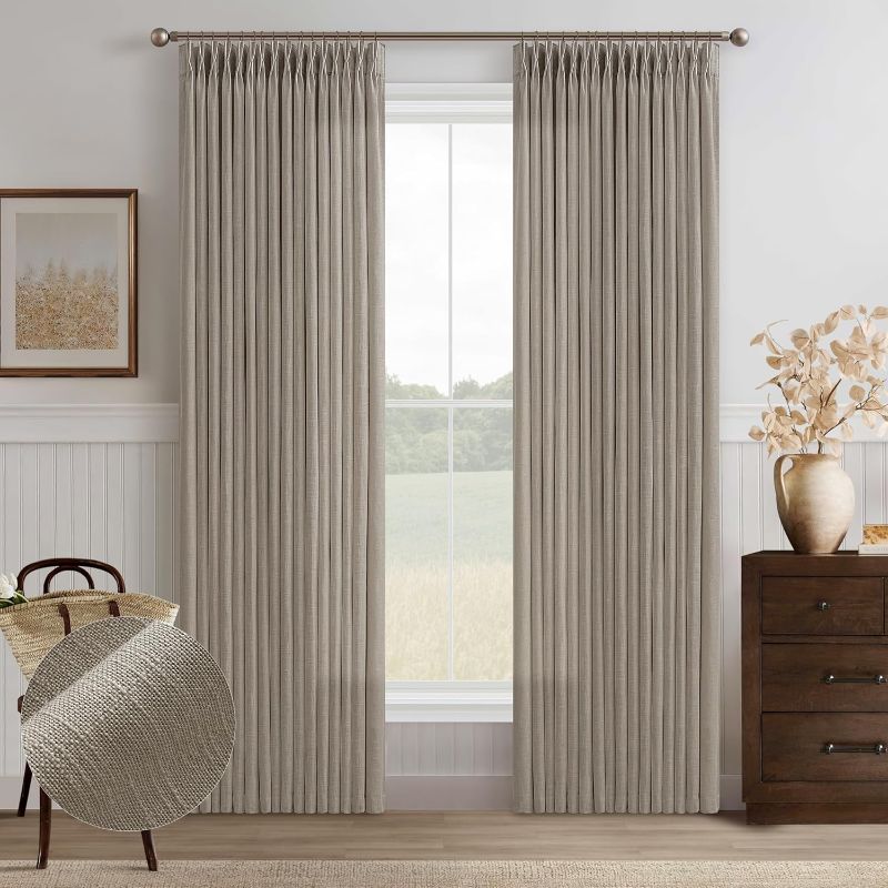 Photo 1 of 
Linen Taupe Curtains 96 Inches Long Pinch Pleat for Living Room Dining 2 Panels Tan Brown Burlywood Light Filtering Privacy 96 Inch Pleated Drapes Hooks...