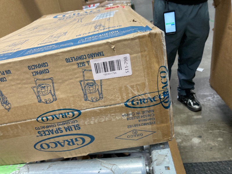 Photo 1 of **MISSING LEG SNAP PIN**
Graco Slim Spaces Compact Baby Swing, Space Saving Portable Bay Swing with Height Adjustable Legs & Soft Toys, Reign