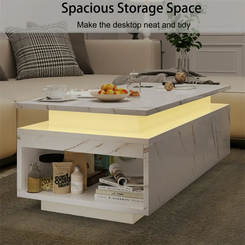 Photo 1 of Yeahumalia Modern LED Coffee Table with Wireless Charging & Speaker, Smart Center Table for Living Room, White