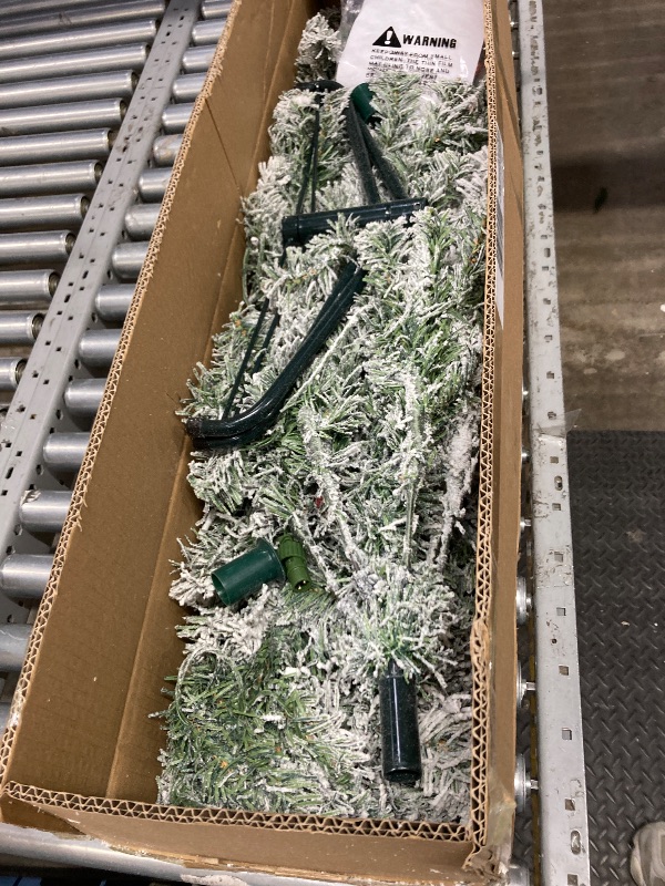 Photo 1 of **MISSING TOP PART***Qunler 7ft Pre-Lit Snow Flocked Pencil Christmas Tree, Artificial Slim Xmas Tree with Warm White & 10 Modes Multicolor Lights for Holiday Decor