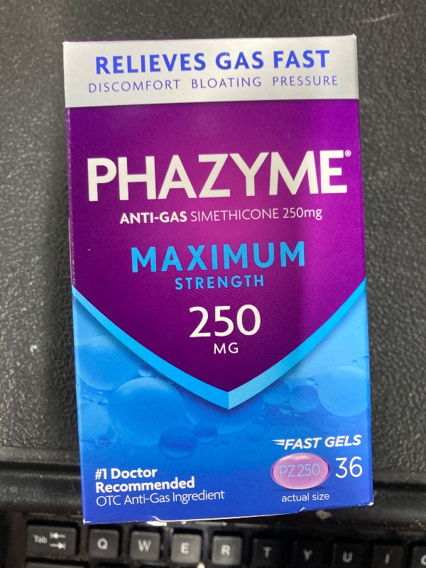 Photo 1 of Phazyme Maximum* Strength Anti-Gas 250 mg Simethicone Gas Relief for Adults, Fast Gels Quickly Ease Bloating, Pressure & Discomfort, 36 Count
exp date 02/2026