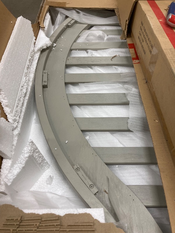 Photo 1 of ***(PARTIAL -SELLING AS IS INCOMPLETE MISSING BOX 2 OF 3)*** Benzara Ugo Queen Bed- Slatted Arched Headboard- Finial Accents- Gray Wood Frame