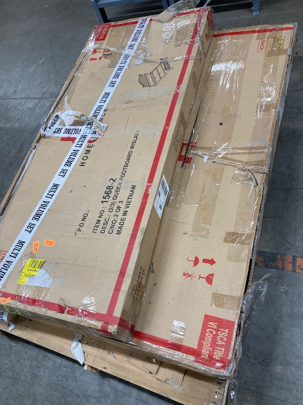 Photo 1 of ***(PARTIAL -SELLING AS IS INCOMPLETE MISSING BOX 2 OF 3)*** Benzara Ugo Queen Bed- Slatted Arched Headboard- Finial Accents- Gray Wood Frame