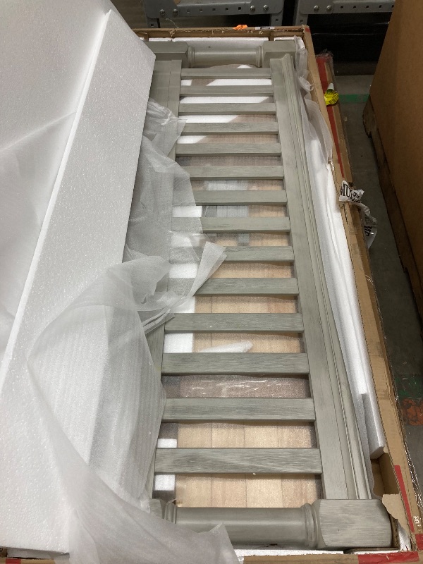 Photo 1 of ***(PARTIAL -SELLING AS IS INCOMPLETE MISSING BOX 2 OF 3)*** Benzara Ugo Queen Bed- Slatted Arched Headboard- Finial Accents- Gray Wood Frame