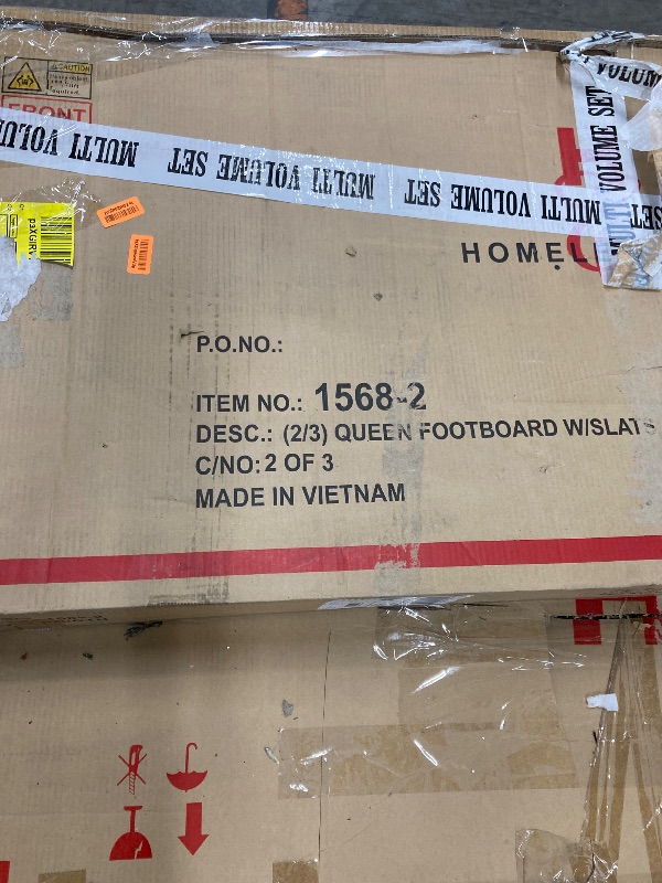 Photo 1 of ***(PARTIAL -SELLING AS IS INCOMPLETE MISSING BOX 2 OF 3)*** Benzara Ugo Queen Bed- Slatted Arched Headboard- Finial Accents- Gray Wood Frame