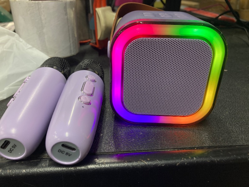 Photo 1 of ?2025 Newest? Mini Karaoke Machine for Kids Girls & Boys - Portable Bluetooth Speaker with 2 Wireless Microphones - Kids Birthday Gifts for Ages 4-10 - Kids' Instrument Accessories - Purple