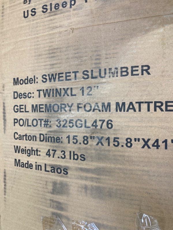 Photo 1 of TWIN XL 12" GEL MEMORY FOAM MATTRESS