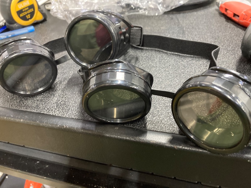 Photo 1 of ***2 PAIR***TOEKSIX Adjustable Vintage Steampunk Goggles - Mad Scientist Style Gothic Glasses for Cosplay & Halloween Costumes (Matt Black)