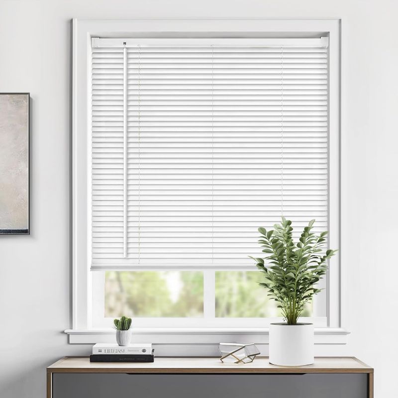 Photo 1 of Cordless 1" Vinyl Mini Blinds for Indoor Windows - Light Filtering Horizontal Window Blinds & Shades, 23" W x 36" H, White