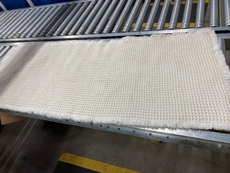 Photo 1 of ***THIS MAT HAS THE TEXTURE & FEEL OF A THROW BLANKET***SUBRTEX Waffle Braided Bath Mat, 24" x 60" Soft Waffle Bath Rugs, Absorbent Non Slip Bathrooom Mats, Machine Washable Area Rug for Bathroom, Quick Dry, White***THIS MAT HAS THE TEXTURE & FEEL OF A TH