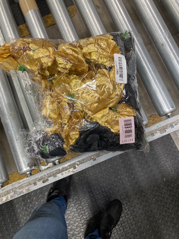 Photo 1 of 108pcs Roses Head Flowers with Stem - Black & Gold Graduation Artificial Flowers Rose Bulk - Silk Rose Fake Flower for Wedding Bouquet Decor DIY Baby Shower Centerpieces Grad Party Tables Decoration