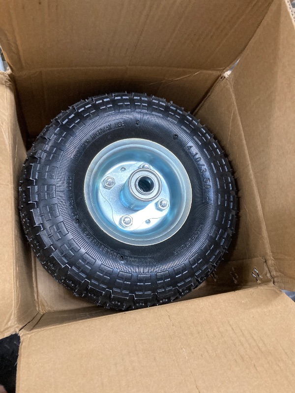Photo 1 of (2 Pack) RRQ 10 Inch Pneumatic Wheel 4.10/3.50-4 Tire, 10" Pneumatic Wheels with 5/8" Bearings,2.2" Offset Hub for Garden Cart, Hand Truck, Lawn Cart, Mower
