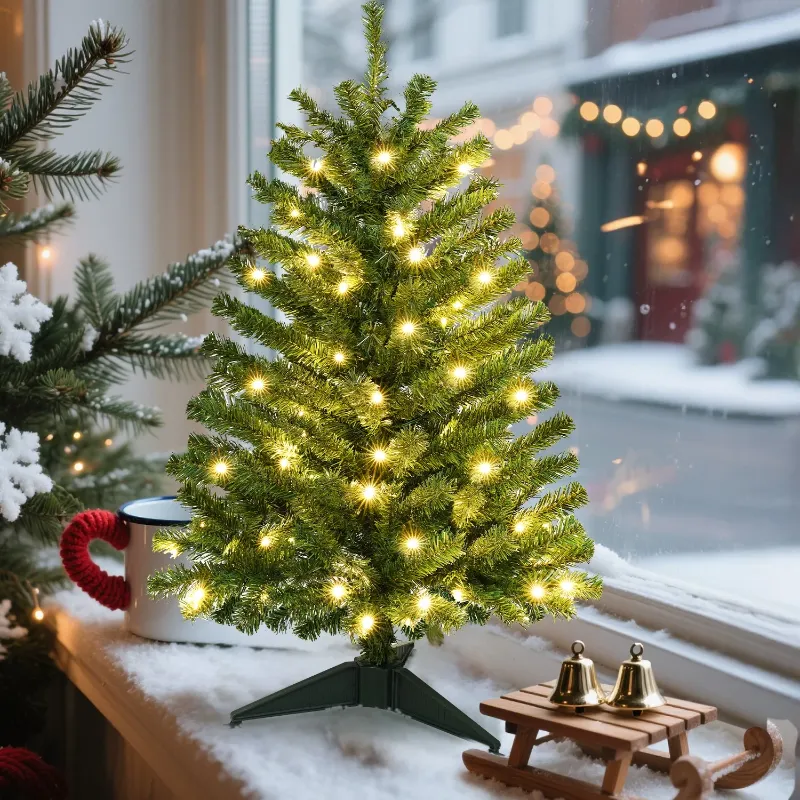 Photo 1 of 1-Piece 3 FT Pre-Lit Christmas Tree w/ 70 Lights 163 Tips, Hinged Artificial Holiday Xmas Christmas Decoration, Green
