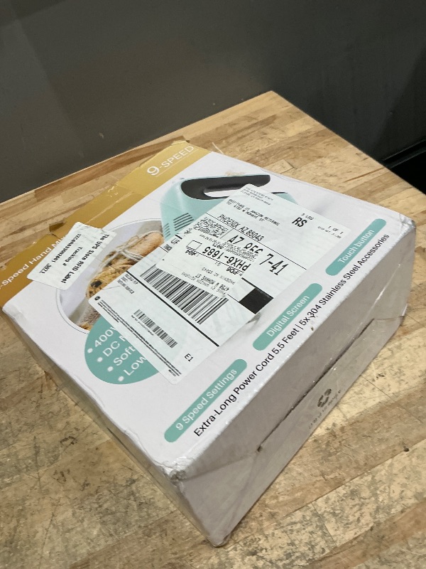 Photo 1 of ***BLACK NOT WHITE*** Yomelo 9-Speed Digital Hand Mixer Electric, 400W Powerful DC Motor, Hand Mixer Electric Handheld with Snap-On Storage Case, 5 Stainless Steel Accessories, Beaters, Dough Hooks, Whisk(White/Black)