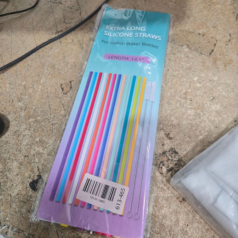 Photo 1 of 12 Pack Extra Long 14.5 inch Reusable Silicone Straws for Stanley 40 oz Tumbler 1 Gallon 128 75 64 OZ Tumbler, Large Water Bottle -Wine Bottle - Flexible Drinking Straws with 2 Cleaning Brushes