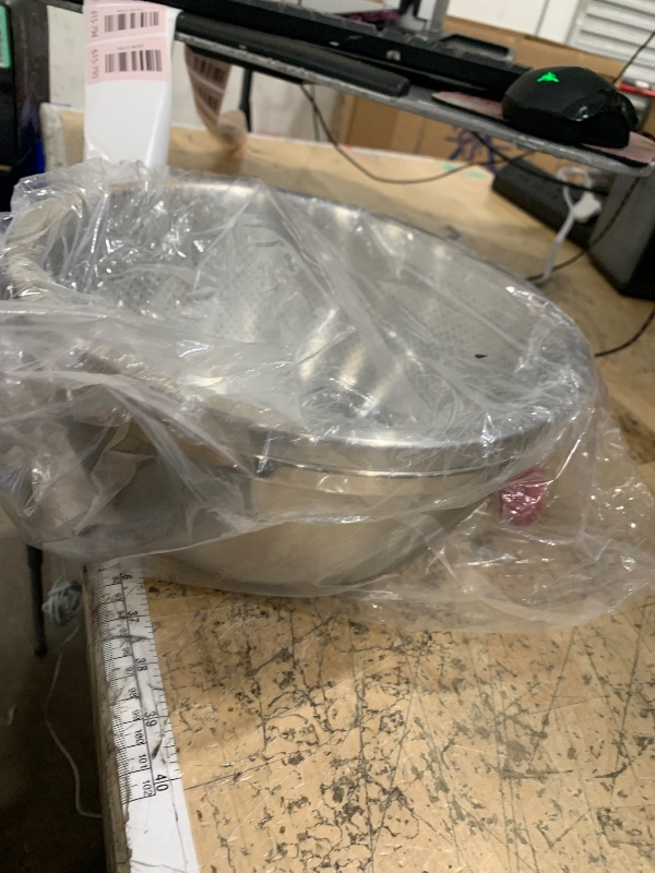 Photo 1 of 304 Stainless Steel Microporous Colander, 4.5QT Large Capacity with Mixing Bowl For washing vegetables, fruit and rice and for draining cooked pasta(2PC)