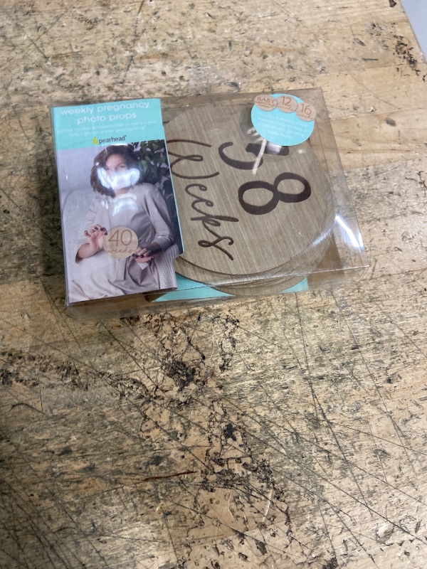 Photo 1 of ***MISSING PARTS***
Pearhead Wooden Pregnancy Milestone Discs – 8 Double-Sided Weekly Baby Bump Markers from 8 to 40 Weeks – Photo Props for Expecting Moms, Baby Announcements, Maternity Keepsake Gift Set
