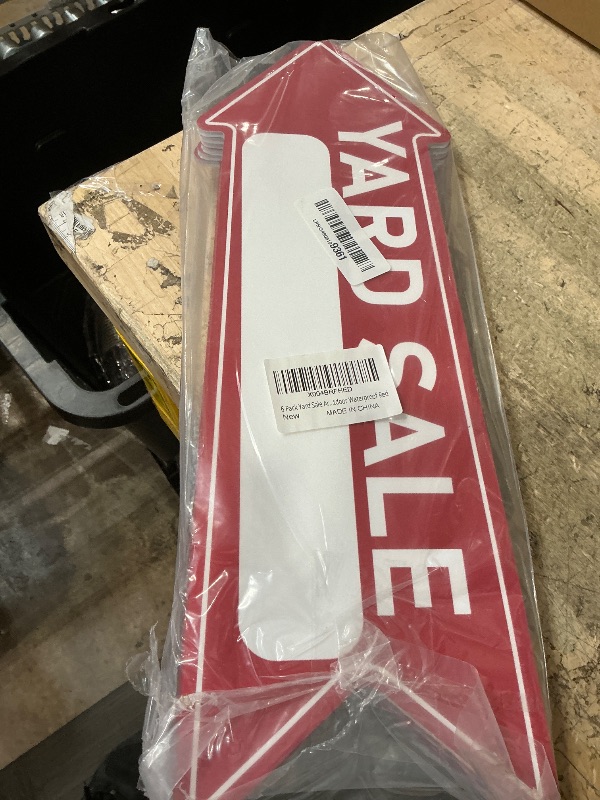 Photo 1 of  Yard Sale Signs with Stakes, Double Sided Arrow Lawn Signs for Outdoor (17x6 Inch) - Waterproof Corrugated Plastic, Easy to Install & Reuse Red