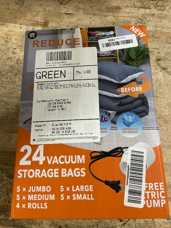 Photo 1 of 24 Pack Vacuum Storage Bags with Electric Pump, (5 Jumbo, 5 Large, 5 Medium, 5 Small, 4 Roll Up Bags) Space Saver Bag for Clothes, Blanket, Duvets, Pillows, Comforters,Travel