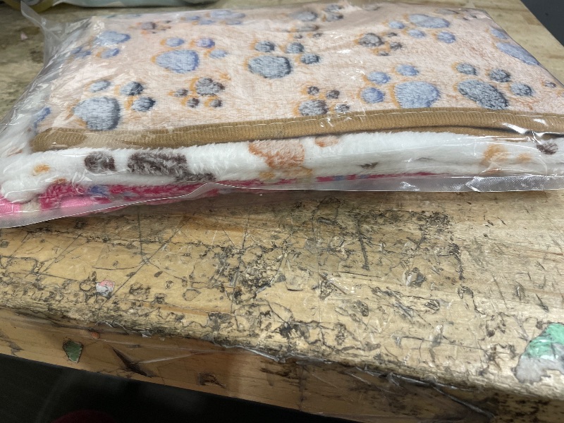 Photo 1 of 1 Pack 3 Blankets Super Soft Fluffy Premium Fleece Pet Blanket Flannel Paw Printed Throw for Dog Puppy Cat (Small 23x16'', Brown, Pink, White)