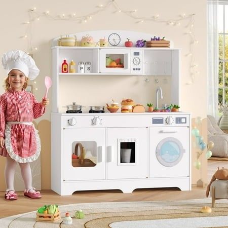 Photo 1 of (SOLD AS PARTS/ DMAGE) Hiphuta Play Kitchen for Kids Wooden Kids Kitchen Playset with Plenty of Play Features Chef Pretend Play Set for Boys and Girls Age Ages 3-10 Toys
