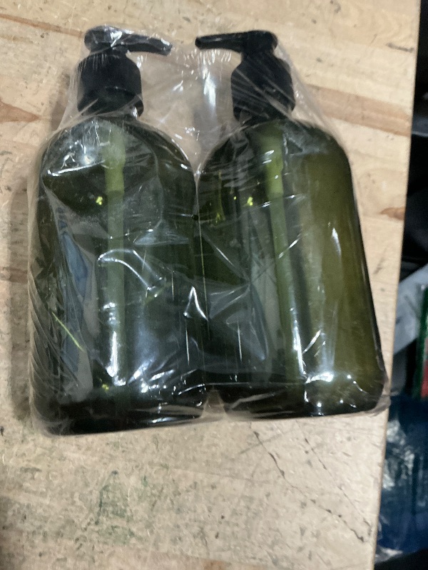 Photo 1 of ***1 IS BENT AND MISSING PUMP TOP*** Kzeirm Green Soap Dispenser, Dish & Hand Soap Dispenser Set for Bathroom & Kitchen, Refillable Pump Bottle Dispenser, Plastic Empty Soap and Lotion Dispenser for Liquid, 2 Pcs