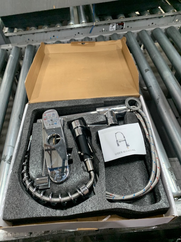 Photo 1 of (for parts) Dual Spout Kitchen Faucet with Pull Down Sprayer, Chrome Stainless Steel Commercial Sink Faucet, Single Handle, 1 or 3 Hole Install, for Farmhouse RV Laundry Utility Wet Bar