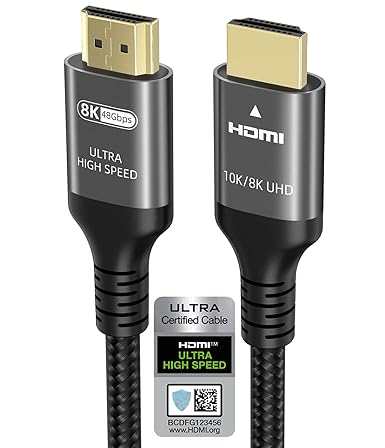 Photo 1 of 10K 8K 4K HDMI Cable 48Gbps 6.6 FT, Certified Ultra High Speed HDMI® Cable 4K 240Hz 144Hz 120Hz 8K60Hz 0.01ms HDR10+ eARC HDCP2.3 Netflix Roku TV PC Monitor Projector PS5 Xbox
