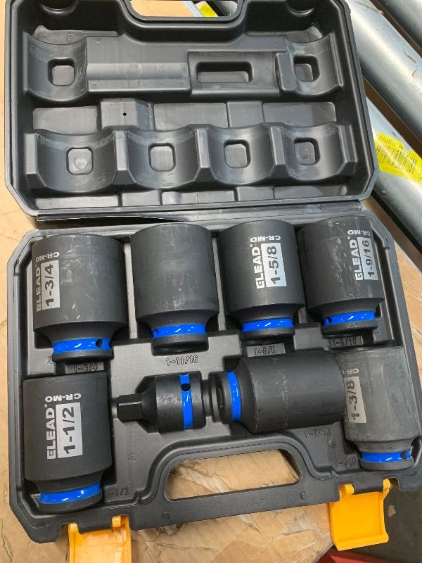 Photo 1 of 1/2'' Drive Deep Impact Socket Set, 8-Piece SAE Wheel Axle Nut Wrench Large Sockets Standard Adapter 1-11/16 1-9/16 1-3/8 1-7/16 1-1/2 1-5/8 1-3/4 Imperial Spindle Joint Torque Bearing Locknut Truck