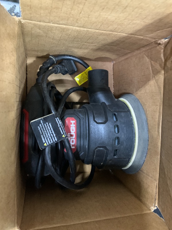 Photo 1 of **heavy use dirty***Hyper Tough 2.5 Amp Corded 5 Inch Orbital Sander with Dust Bag Vacuum Hose Adapter & 3 Sanding Sheets New Condition