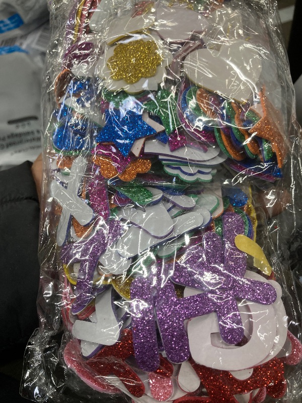 Photo 1 of [8 Sets] Letters and Shapes Foam Glitter Alphabet Stickers (Pack of Approx. 384 Pieces) Self Adhesive - 8 Colors | 208 Letters, 80 Vowels and 96 Shapes