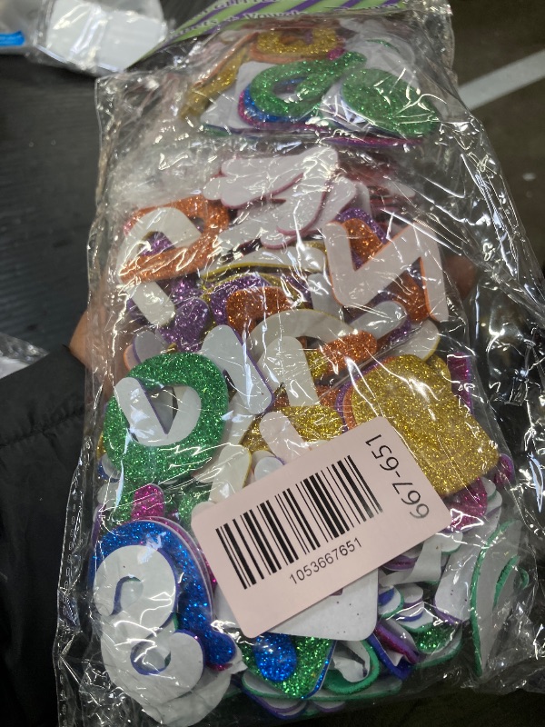 Photo 1 of [8 Sets] Letters and Shapes Foam Glitter Alphabet Stickers (Pack of Approx. 384 Pieces) Self Adhesive - 8 Colors | 208 Letters, 80 Vowels and 96 Shapes