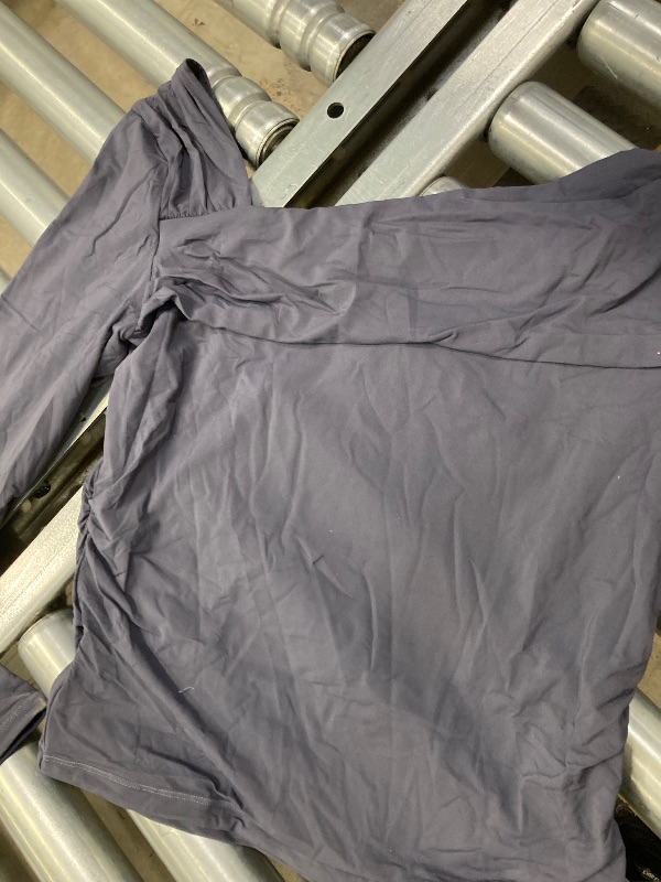 Photo 1 of ++DIFFERENT COLOR++SUUKSESS Women One Off The Shoulder Trendy Casual Tops Ruched Double Lined Long Sleeve Shirts (Grey,L)