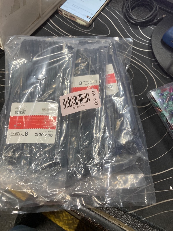 Photo 1 of ****6 PIECE OF 120 UNITS****120 Pcs 8 Inch Cable Zip Tie, ORWUDIZ Multifunctional Tie, Nylon 66 Material, Tensile Strength 50 Lbs, Black, Cable Binding Classification, Suitable for Industrial, Outdoor, Home, Office Use