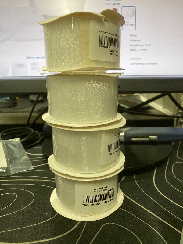 Photo 1 of ***4 PIECE****Humphrey's Craft 1-1/2 Inch White Shimmer Sheer Organza Ribbon - 25 Yards White Crafts Gift Wrapping Wedding Bouquet Baby Shower Decoration Christmas Tree Wreaths.