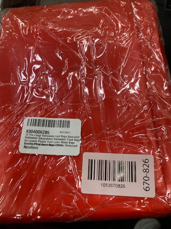 Photo 1 of 12 Pcs Large Halloween Leaf Bags Biohazard Halloween Decorations Halloween Trash Bags for Leaves Plastic Yard Lawn Waste Bags Scientist Biohazard Bags Outdoor Biohazard Zombie Party Decorations (Red)