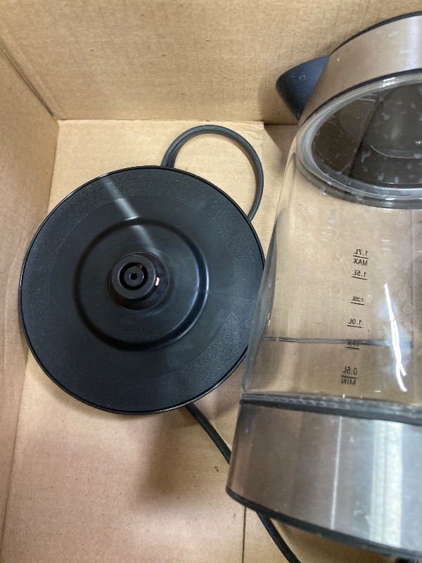 Photo 1 of **NEEDS CLEANING***Amazon Basics Electric Kettle with Glass Carafe for Tea and Coffee, BPA-Free, Fast Boiling, Auto Shut-Off, 1.7 Liter, 1500W, Black and Silver