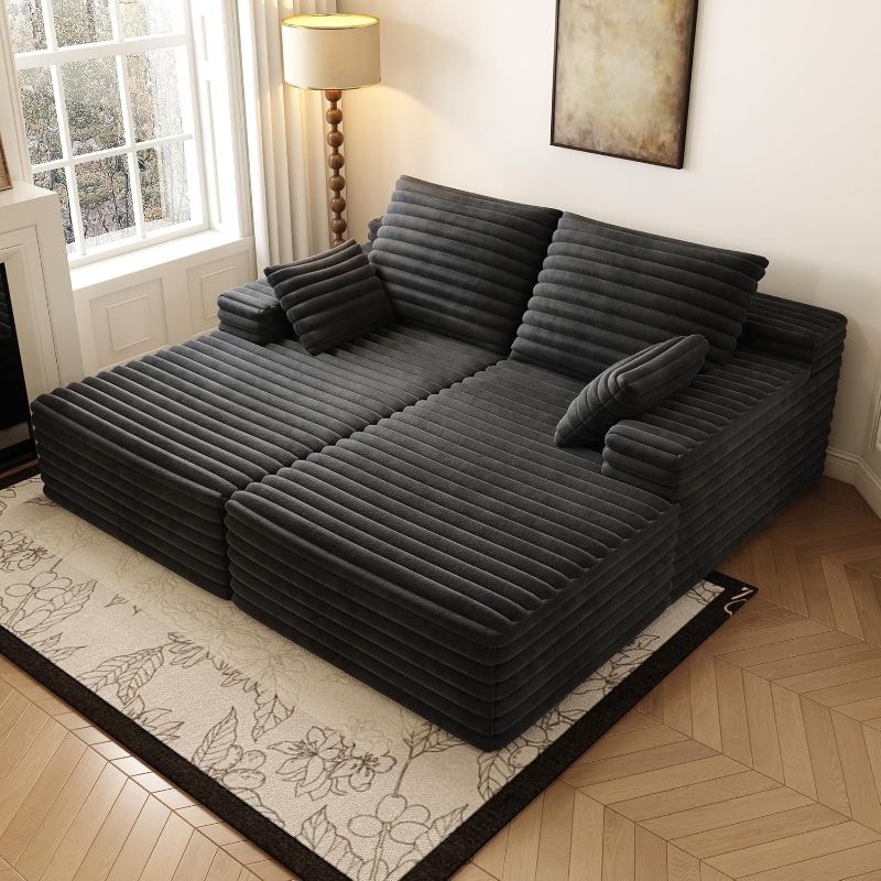 Photo 1 of ***MISSING PILOWS & BACK CUSHIONS***80” Oversized Double Lounge Chaise,Cloud Plush Sofa Bed,Upholstered Boneless Cloud Sofa Deep Seat,No Assembly Required,Modern Corduroy Sleeper Loveseat Chair for Living Room Bedroom ***MISSING PILOWS & BACK CUSHIONS***