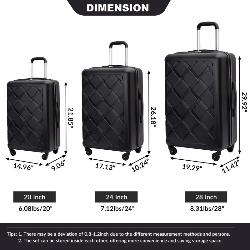 Photo 1 of 3 Piece Hardside Luggage Sets, Hardshell Suitcase Lightweight Durable Spinner Wheels with Duffel Bag and Packing Cubes, Black
