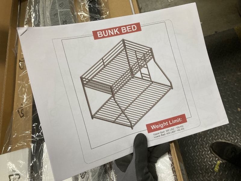 Photo 1 of *HEAVY* Zevemomo Twin Over Full Size Bunk Bed, Metal Low Profile Bunkbeds with Full-Length Guardrail and Ladder, Space Saving, No Boxing Spring Needed, Black