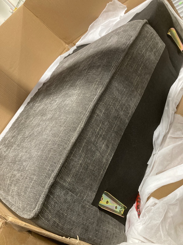 Photo 1 of *BOXES 1/2 & 2/2* Benzara Tiu 39 Inch Accent Chair- Lumbar Pillow- Gray Chenille- Metal- Solid Wood